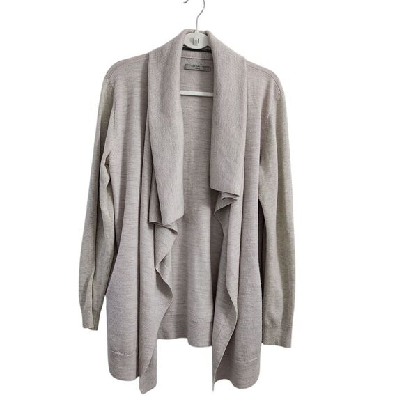 AllSaints Drina Cardigan Womens Large Wool Neutral Sweater Wrap Zip Shoulder - Picture 1 of 9